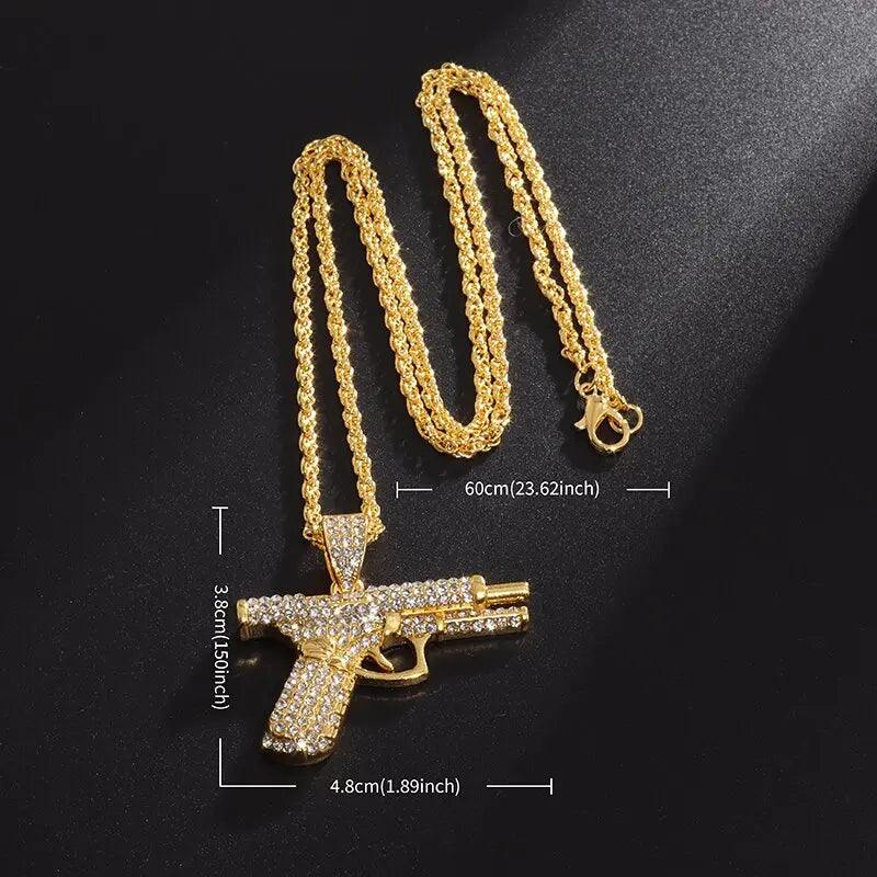 Bling Iced Out Pistol Pendant Machine Gun Necklace - HeyBless