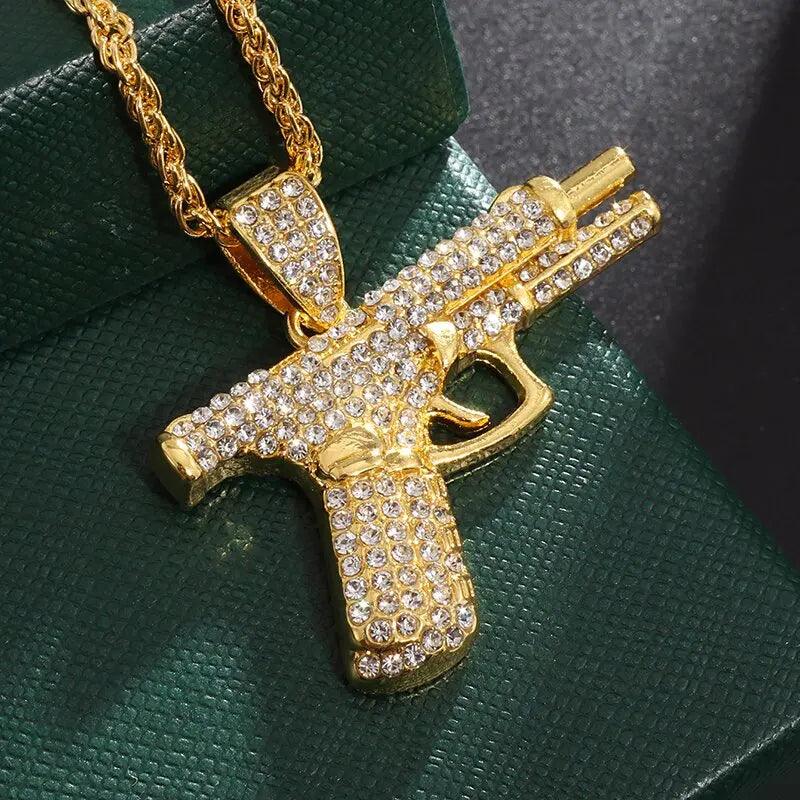 Bling Iced Out Pistol Pendant Machine Gun Necklace - HeyBless