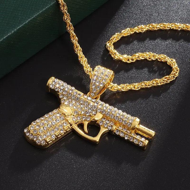 Bling Iced Out Pistol Pendant Machine Gun Necklace - HeyBless