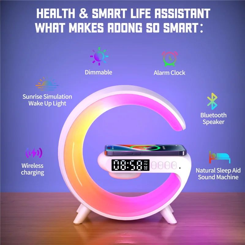 Charger with Speaker, RGB Light, Bluetooth Music, Alarm Clock and Fast Charging