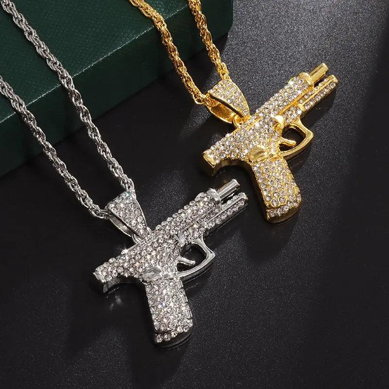 Bling Iced Out Pistol Pendant Machine Gun Necklace - HeyBless