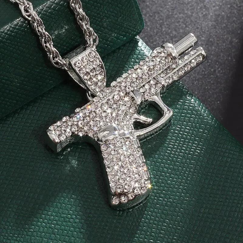 Bling Iced Out Pistol Pendant Machine Gun Necklace - HeyBless